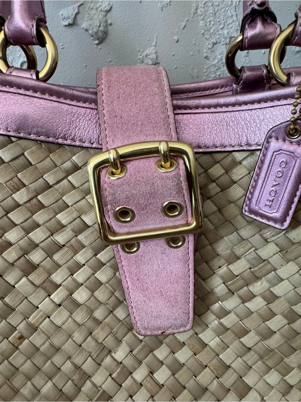 Coach Vintage 2004 Pink Straw Tote Bag - Style 4419